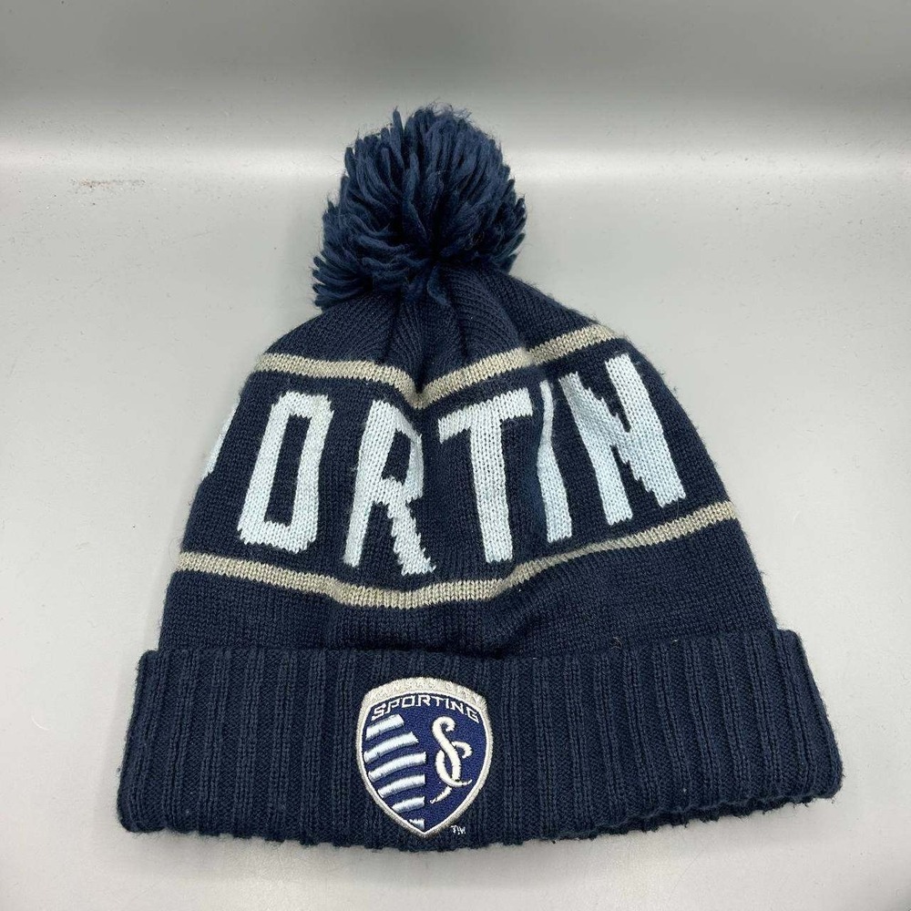 Sporting Kansas City MLS Hat Men Blue Mitchell & Ness Cuffed Beanie Pom Pom Cap
